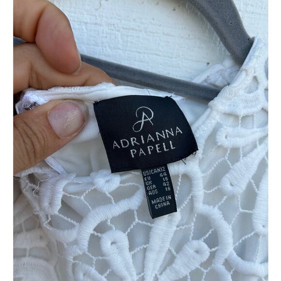 Adrianna Papell White Crochet Lace Shift Dress, Lined, Sleeveless, Sz 12 - Picture 3 of 6